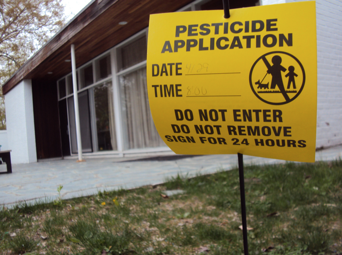 Yellow warning flags cropped up around campus when the College was spraying 2,4-D in 2013.
